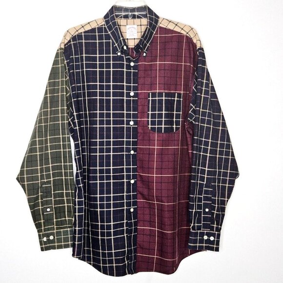Brooks Brothers Shirt Mens Large Red Blue Colorblock Plaid Preppy Button Up - Picture 2 of 10